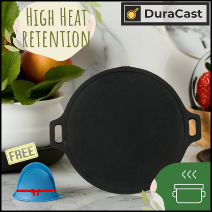 DuraCast 30cm Cast Iron Tawa with Free Silicone Grips – Pre-Seasoned & Perfect for Indian Cooking