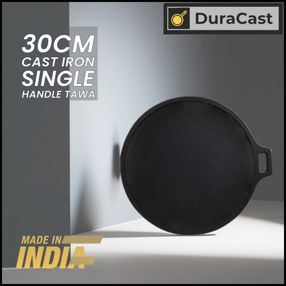 DuraCast 30cm Light-Weight Cast Iron Tawa with Easy Grip Single Handle