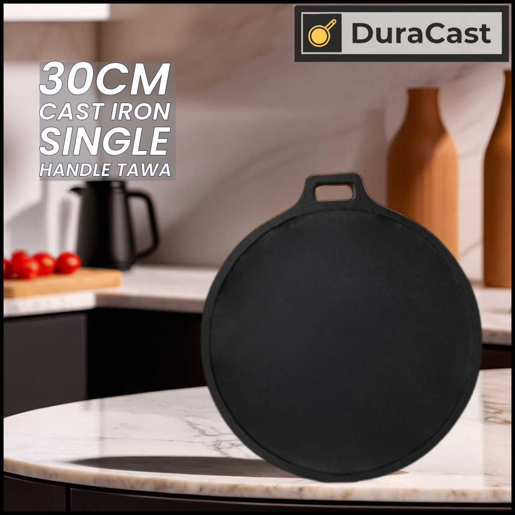 DuraCast 30cm Light-Weight Cast Iron Tawa with Easy Grip Single Handle