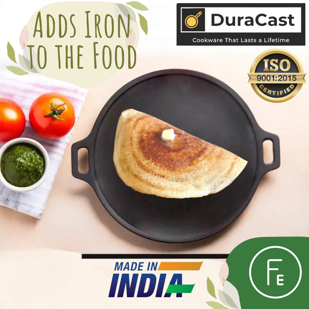 DuraCast India Premium 30cm Cast Iron Tawa for Authentic Indian Cooking | 2.4Kg | Pre-Seasoned …