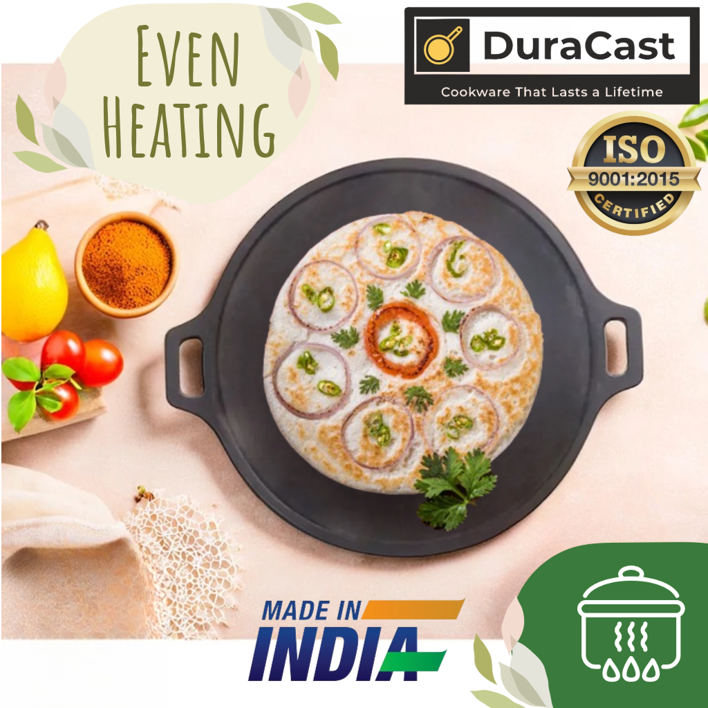 DuraCast India Premium 30cm Cast Iron Tawa for Authentic Indian Cooking | 2.4Kg | Pre-Seasoned …