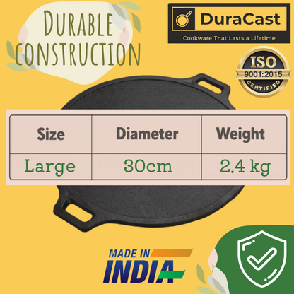 DuraCast India Premium 30cm Cast Iron Tawa for Authentic Indian Cooking | 2.4Kg | Pre-Seasoned …