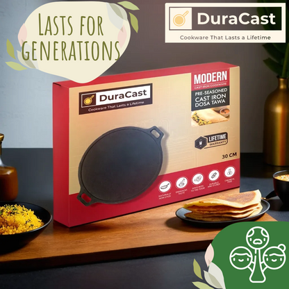 DuraCast India Premium 30cm Cast Iron Tawa for Authentic Indian Cooking | 2.4Kg | Pre-Seasoned …