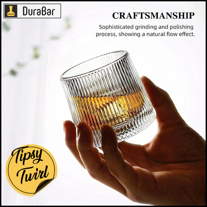 DuraBar Tipsy Twirl – 360° Rotating Dancing Whisky Glasses with Vertical Stripes | Set of 2 | Premium Barware