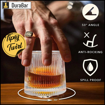 DuraBar Tipsy Twirl – 360° Rotating Dancing Whisky Glasses with Vertical Stripes | Set of 2 | Premium Barware
