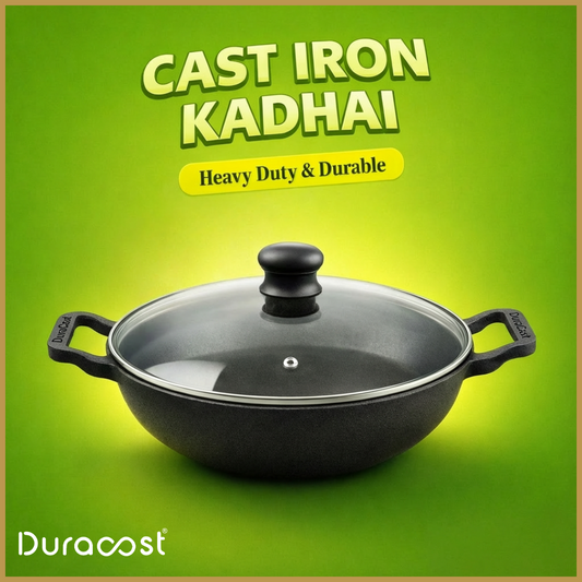 DuraCast India 26|24|22 cm Traditional Cast Iron Kadhai - Lightweight & Durable | Pre-Seasoned