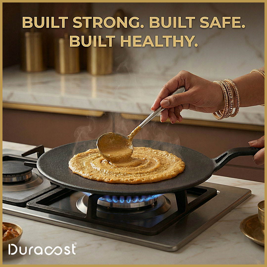 DuraCast® Cast Iron Roti Tawa | Pre-Seasoned Concave Tawa for Roti, Chapati & Paratha | Gas & Induction Compatible