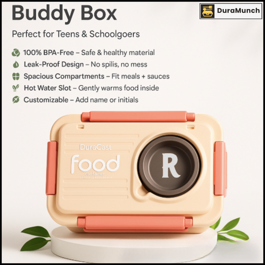 DuraMunch Buddy Box Combo – Teen Lunch Box Set with Custom Bottle & Bag | For Boys & Girls | Name Personalization Available