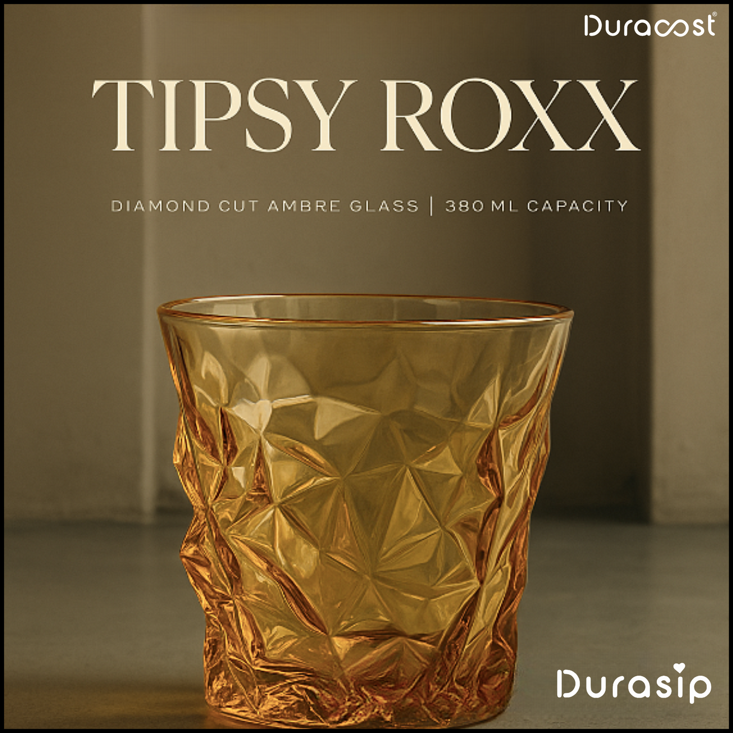 DuraBar™ Tipsy Roxx | 380ml Premium Whiskey Glass | Unique Crumpled Rock Design for Whisky, Scotch & Cocktails (SET OF 2)