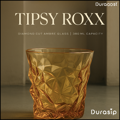 DuraBar™ Tipsy Roxx | 380ml Premium Whiskey Glass | Unique Crumpled Rock Design for Whisky, Scotch & Cocktails (SET OF 2)