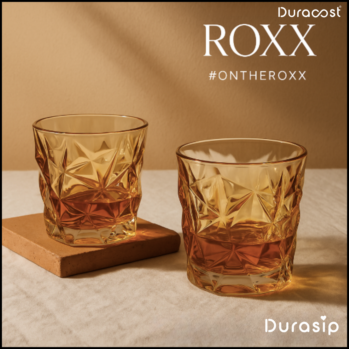DuraBar™ Tipsy Roxx | 380ml Premium Whiskey Glass | Unique Crumpled Rock Design for Whisky, Scotch & Cocktails (SET OF 2)