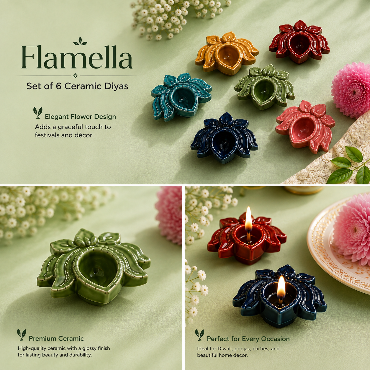 DuraCast® Flamella – Glazed Ceramic Diyas