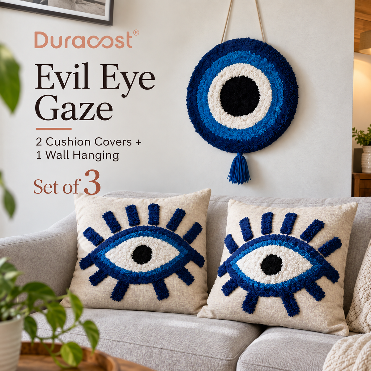 DuraCast Evil Eye Gaze – Set of 2 Cushion Covers & 1 Wall Hanging