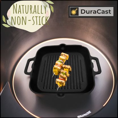 DuraCast 26cm Pre-Seasoned Cast Iron Grill Pan – Perfect for Searing & Grilling