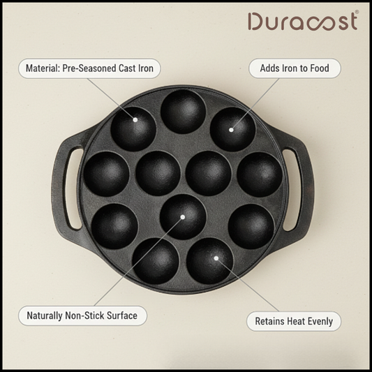 DuraCast® Cast Iron Appe / Paniyaram Maker – 7-Pit & 12-Pit | Traditional Taste, Modern Convenience