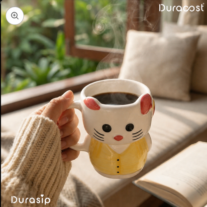 DuraSip™ Meow Mugs | Cute Cat-Shaped Ceramic Mugs – Set of 2