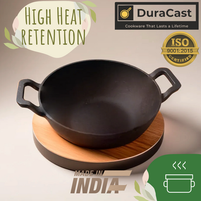 DuraCast India 24 cm Traditional Cast Iron Kadhai - Lightweight & Durable | 2.8 Kg | 3.3 Litres | Pre-Seasoned