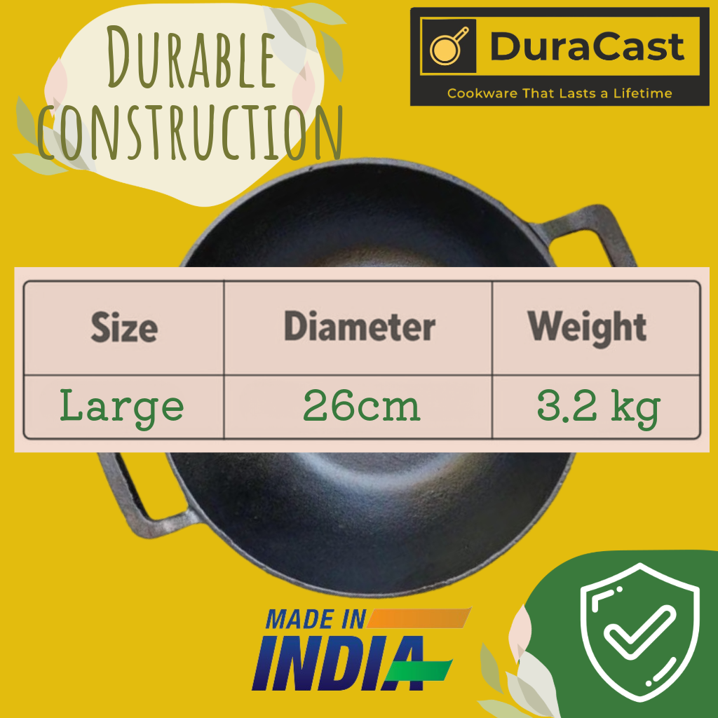 DuraCast India Cast Iron 25cm Skillet & 26cm Kadhai Combo: Culinary Magic in Your Kitchen