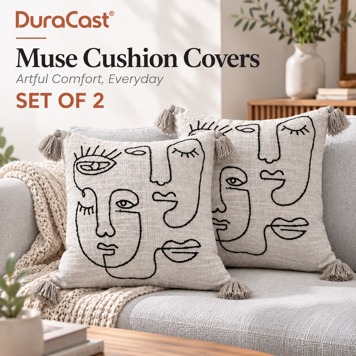 DuraCast Muse Cushion Covers – Set of 2 | 16 x 16 Inches