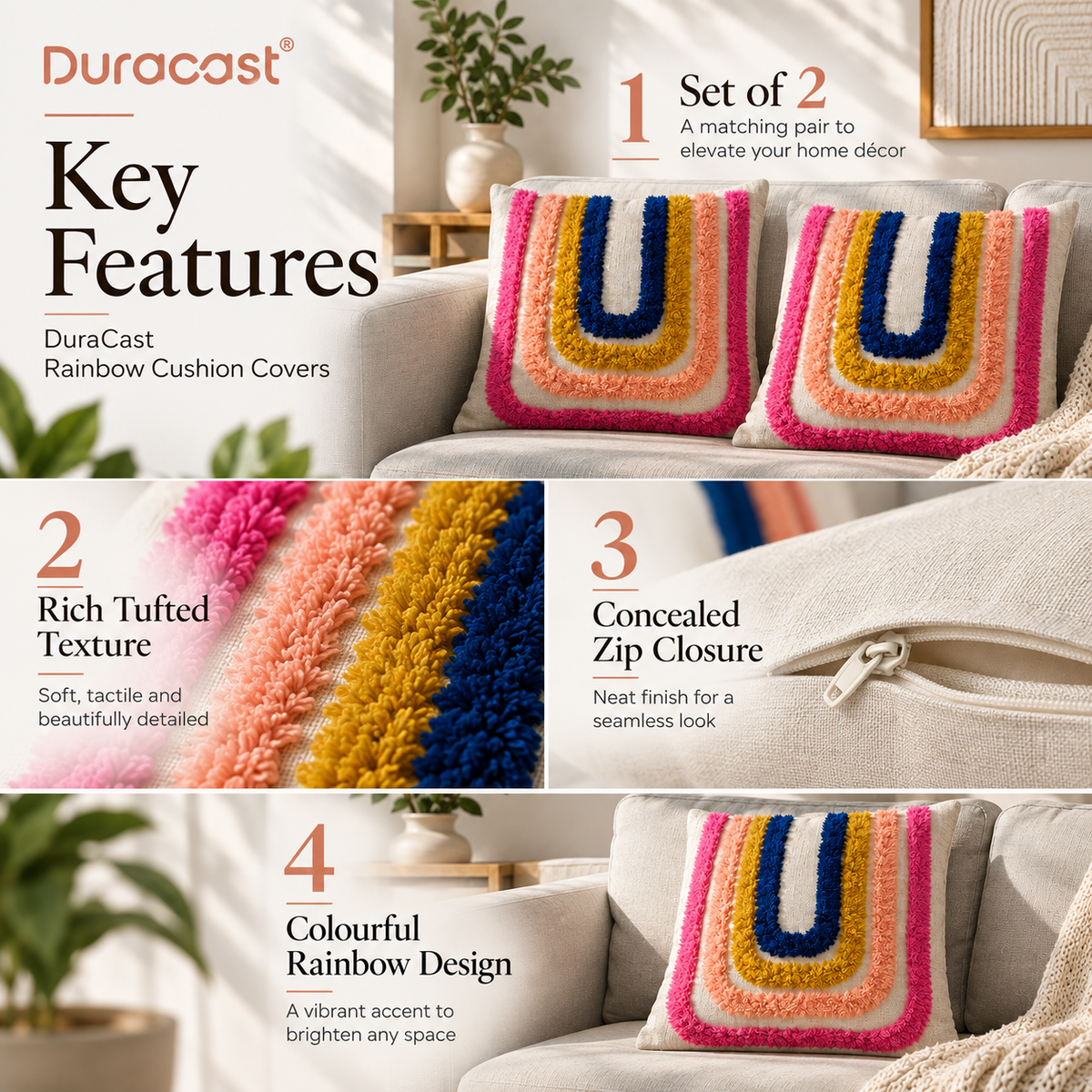 DuraCast Rainbow Cushion Covers – Set of 2