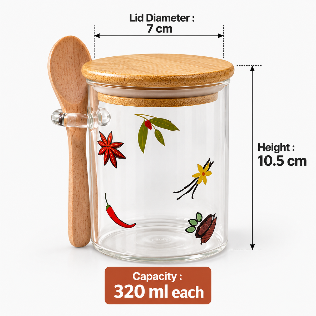 DuraCast SpicePod – Set of 3 Printed Airtight Storage Jars | 320ml Each