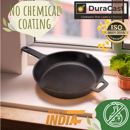 DuraCast India 25cm Cast Iron Skillet: Sear, Saute, and Sizzle with Authentic Flavors | 2.3Kg | Pre-Seasoned