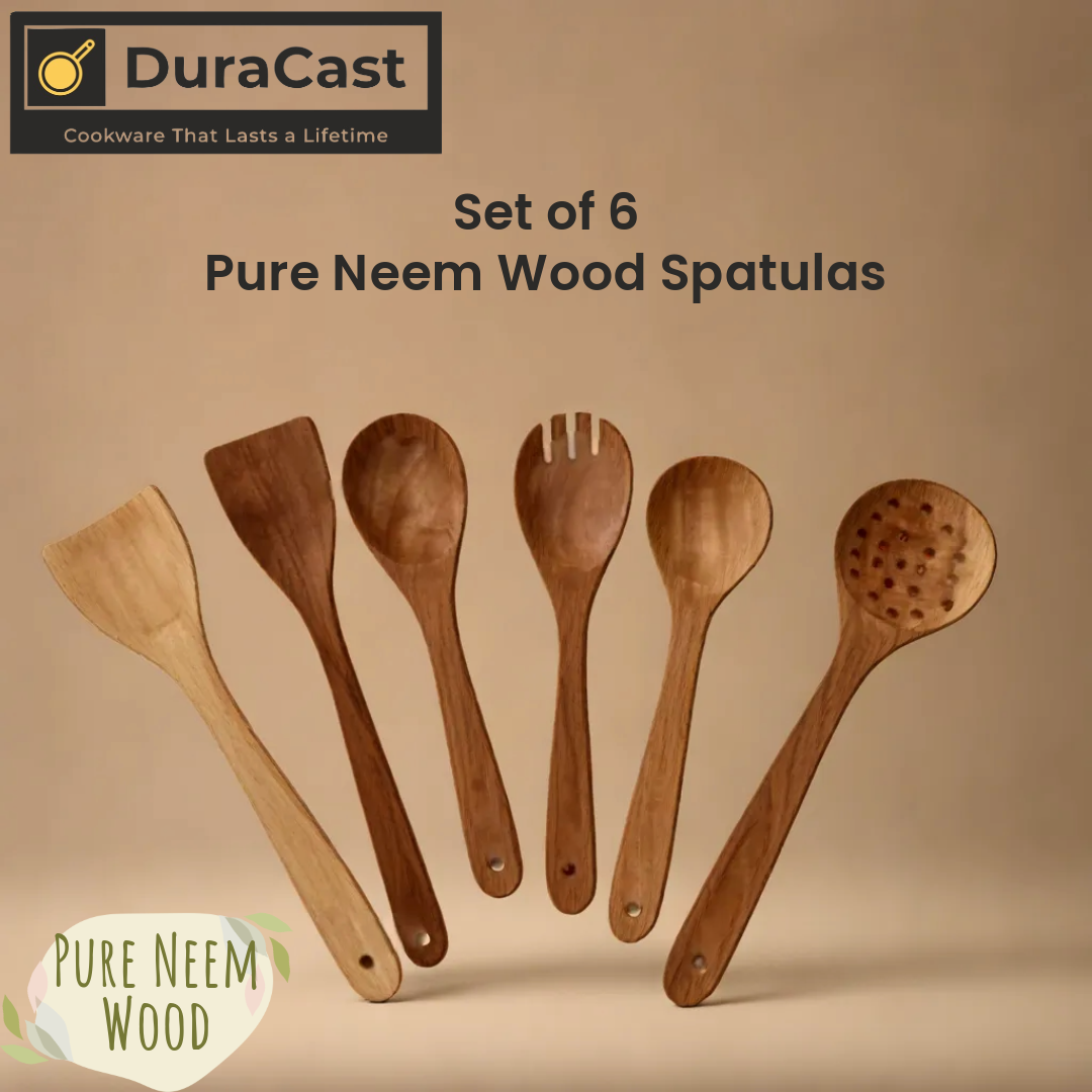 Set of 6 Pure Neem Wood Spatulas- Eco-Friendly & Durable | DuraCast India