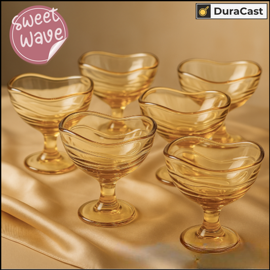 DuraCast Sweet Wave Golden Dessert Bowls – Elegant Wave Rim Fruit & Dessert Serving Set