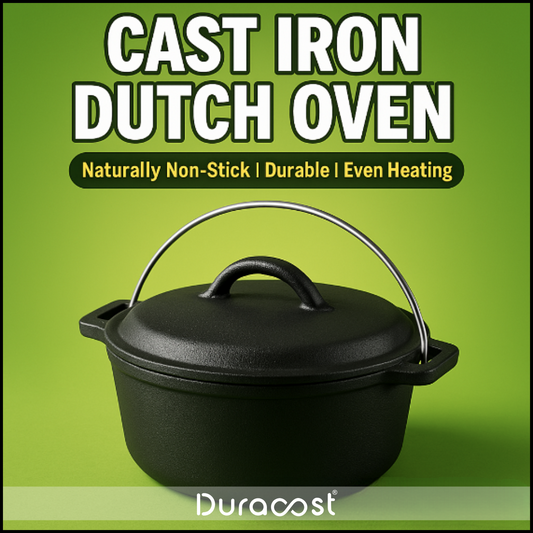 DuraCast® 4 L Cast Iron Dutch Oven – Heavy Duty Pre-Seasoned Pot for Cooking, Baking & Slow-Cooking