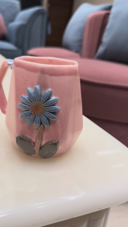 DuraSip™ Daisy Ceramic Coffee Mug Set of 2/4 – Handcrafted Floral Embossed Tea & Coffee Cups | Available in Pink & Yellow
