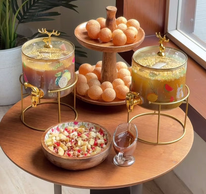 DuraSip Sip Station – 2.6L Luxurious Glass Drink Dispenser with Golden Accents & Stand