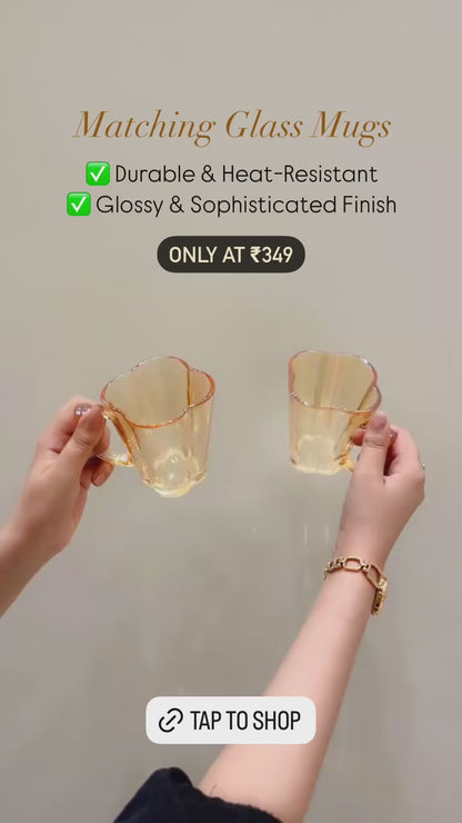 DuraSip Flora Mugs – Elegant Amber Glass Mugs (Set of 2)