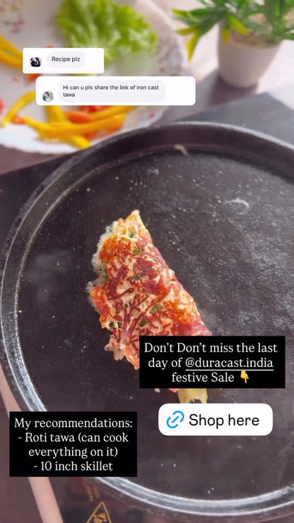 DuraCast® Cast Iron Flat Tawa 26 cm with Wooden Handle