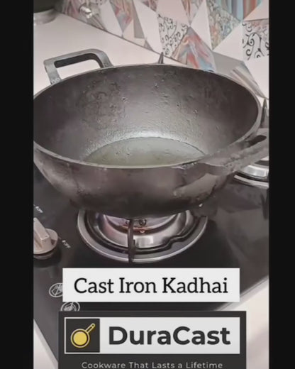 DuraCast India 24 cm Traditional Cast Iron Kadhai - Lightweight & Durable | 2.8 Kg | 3.3 Litres | Pre-Seasoned