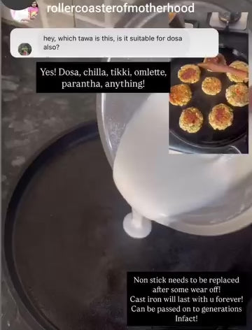 DuraCast® Cast Iron Flat Tawa 26 cm with Wooden Handle