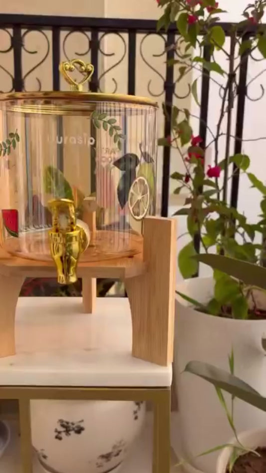 DuraSip™ SipStation 2.6L – Premium Amber Glass Drink Dispenser with Wooden Stand & Leakproof Tap | Ideal for Parties, Golgappa, Cocktails & Mocktails