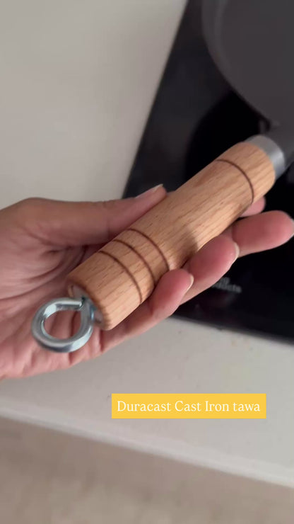 DuraCast® Cast Iron Flat Tawa 26 cm with Wooden Handle